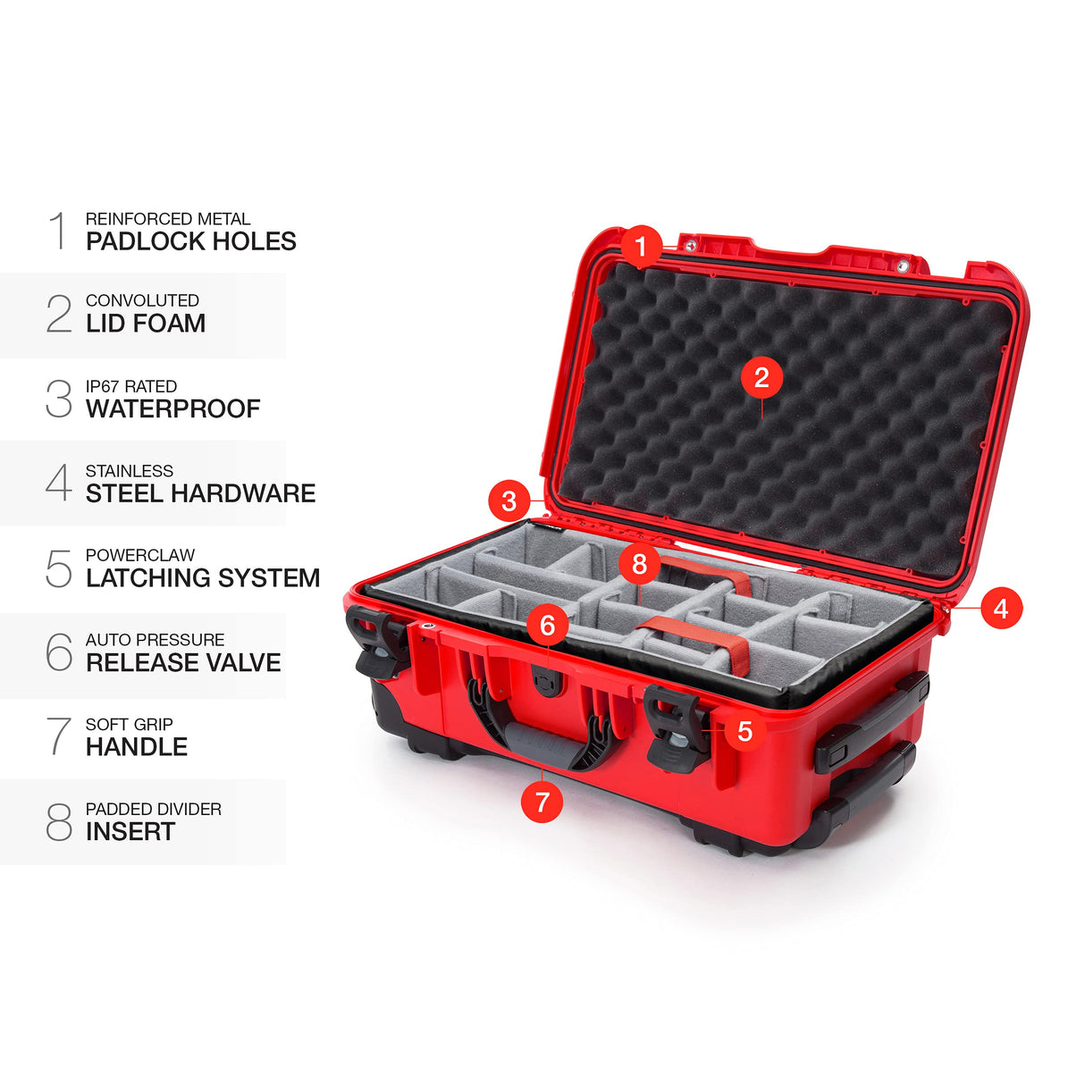 Nanuk Wheeled Series 935 NK-7 Maleta de protección Impermeable de Resina Ligera y Divisor Acolchado, Color Rojo