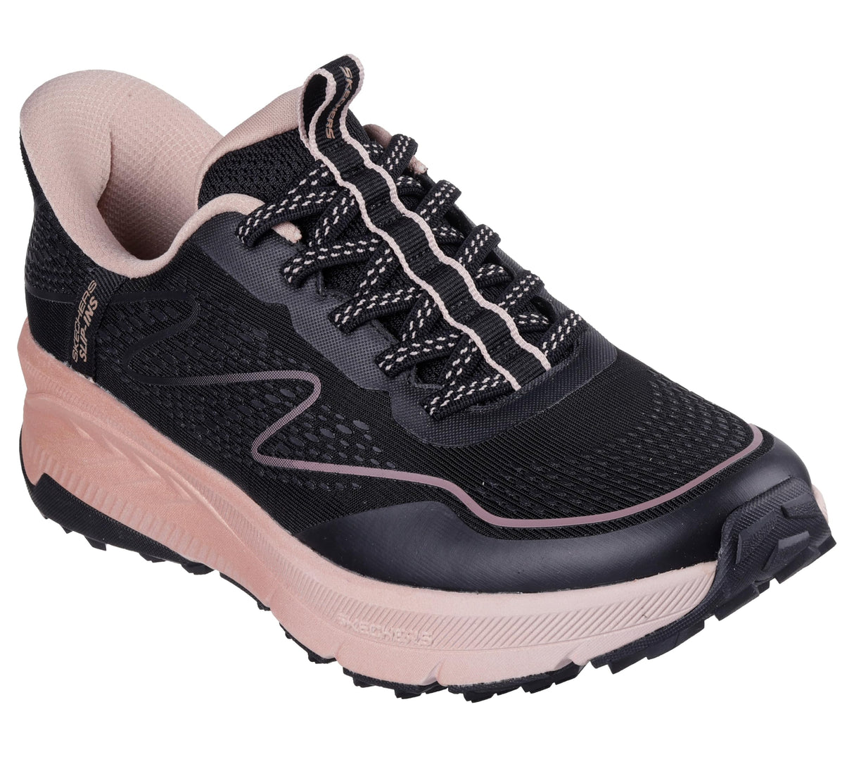 Skechers Switch Back Mist, Zapatillas Mujer, Black Textile/Synthetic/Pink Trim, 38 EU