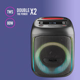 NGS Wild Swag Go - Altavoz Portátil, Compatible con la Tecnología Bluetooth 5.0, True Wireless Stereo, Luces y Pantalla LED, Entrada USB, Audio TF y Auxiliar, 24 x 23 x 30 cm, 80 W, Color Negro