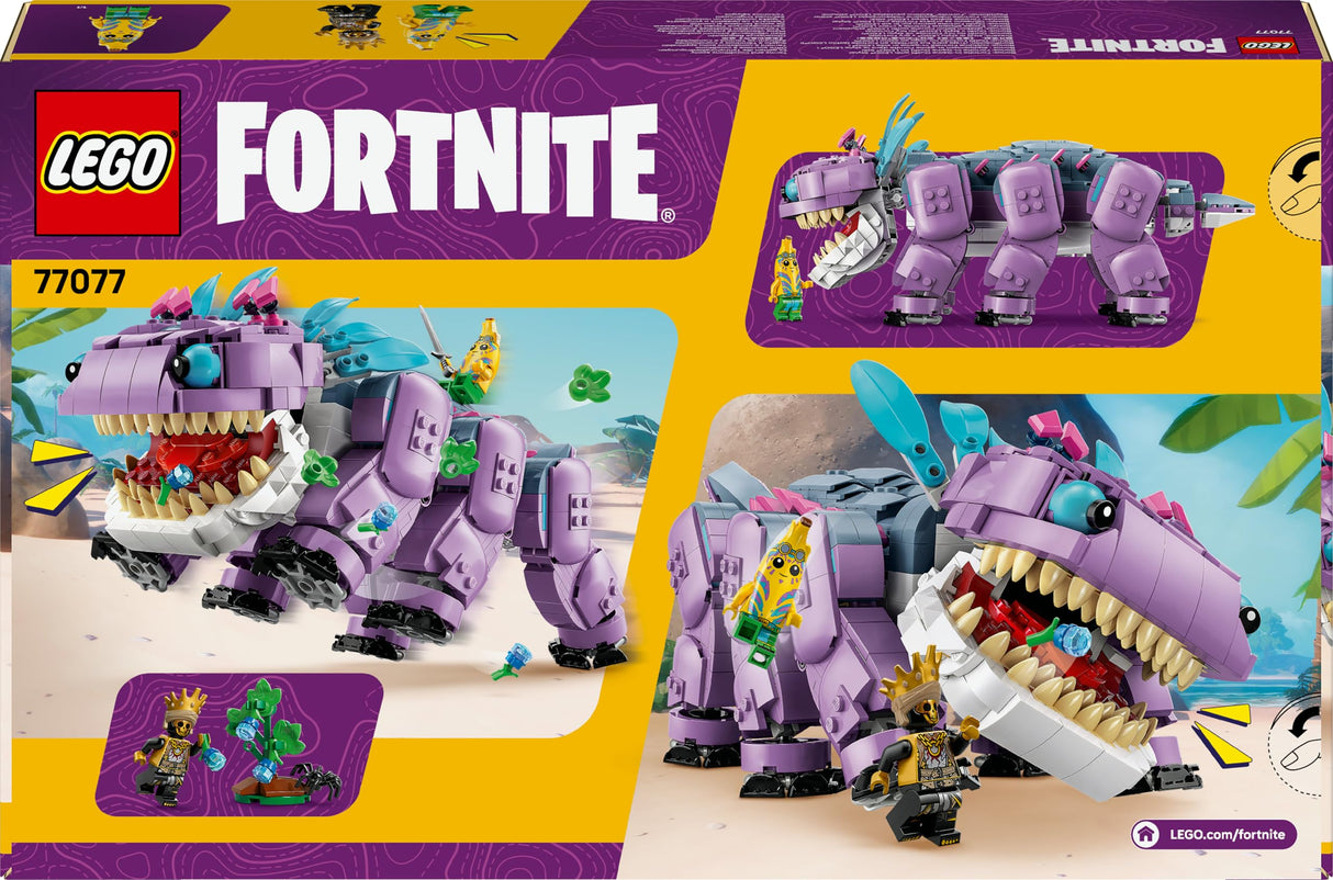 LEGO Fortnite Klombo- Figura de Dinosaurio para Jugar y Exponer - Minifiguras de Banano Aventurero Isleño y Oro - Regalo Gamer para Niños y Niñas de 10+ Años Fans del Videojuego 77077