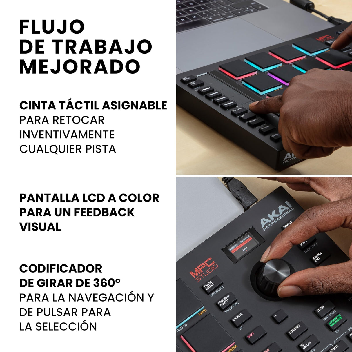 Akai Professional MPC Studio – Controlador MIDI, caja de ritmos con 16 pads RGB sensibles a la velocidad, software MPC, banda táctil asignable y pantalla LCD