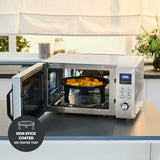 SEVERIN Microondas con grill y convección, función de freidora de aire, 4 en 1 para descongelar, cocinar y calentar, 25 L, acero inoxidable cepillado/plateado, MW 7982