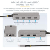 StarTech.com Adaptador Multipuertos USB-C para 3 Monitores - 4K 60Hz Doble + HDMI y DisplayPort 4K 30Hz - Hub USB de 3 Puertos - PD 100W - Docking Station de Viajes - Win/Chrome (117B-USBC-MULTIPORT)