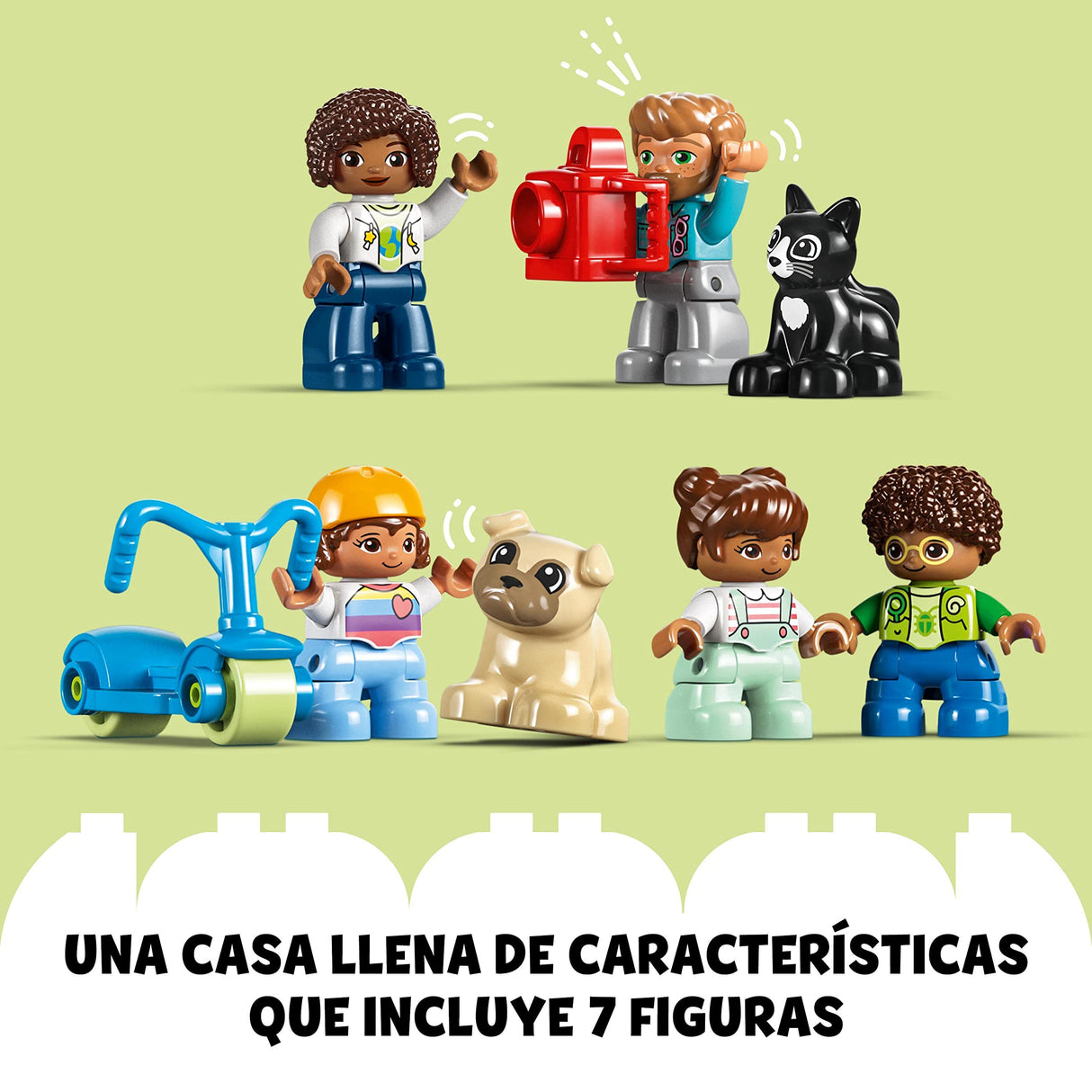 LEGO Duplo Casa Familiar 3en1, Juego Educativo Casa de Muñecas, Juguete para Niñas y Niños de 3 Años o Más, Coche de Juguete, 3 Maneras de Construir, 5 Figuras, 2 Animales, Regalos Niños 10994