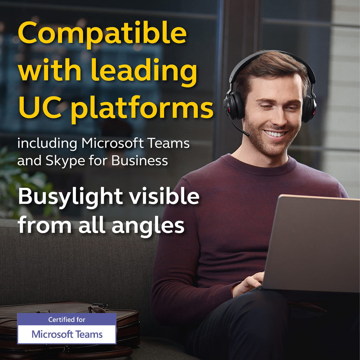 Jabra Evolve2 65 Auriculares Inalámbricos Estéreo PC con Soporte de Carga - Certificados para Microsoft Teams - Batería de Larga Duración - Adaptador Bluetooth USB-A - Negro