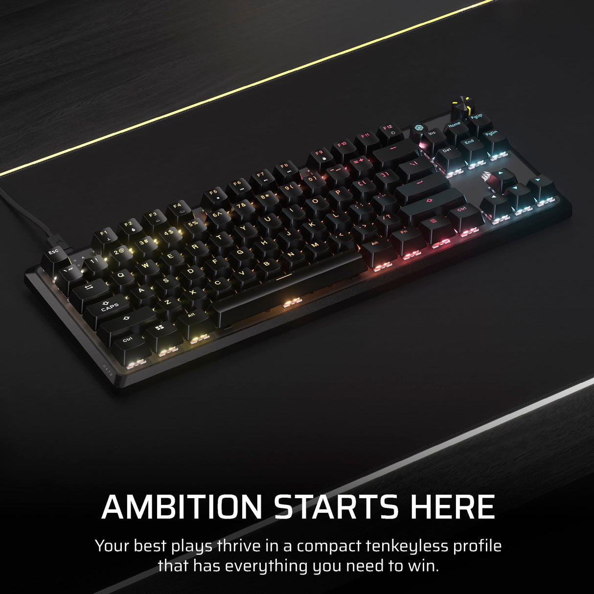 Corsair K70 Core TKL RGB Tenkeyless Teclado mecánico para Juegos – Interruptores lineales MLX Red v2 Pre-Lubricados - Doble Baja Silenciación de Ruido – Teclas de Doble Disparo ABS – QWERTY NA