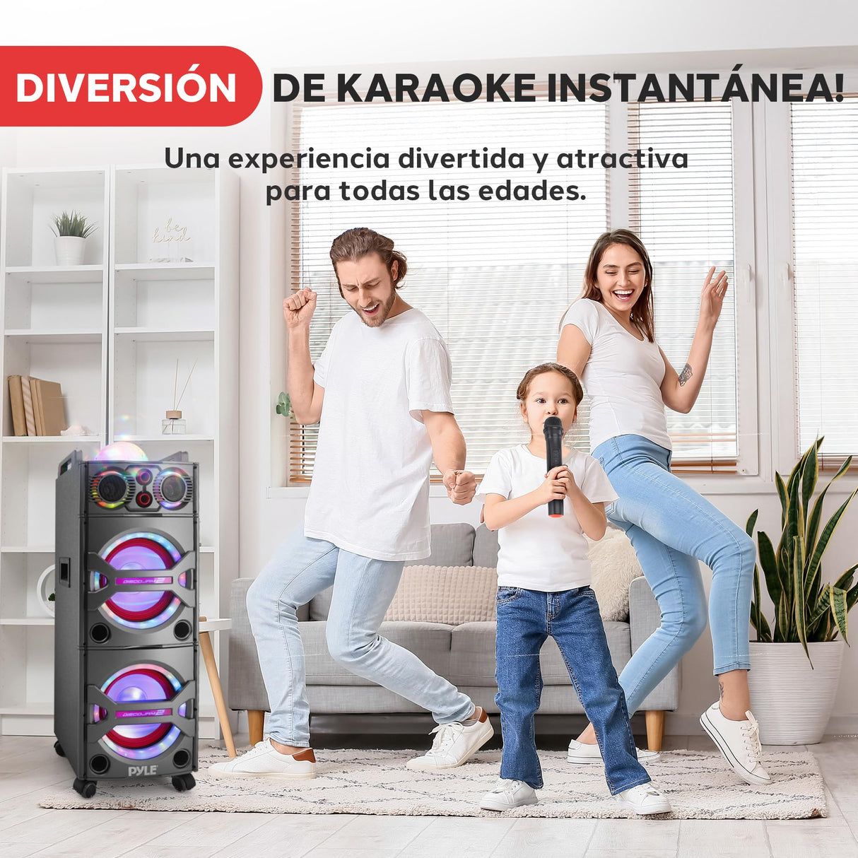 PYLE Altavoz Bluetooth, PA, 2000W, Portatil, Recargable, Exteriores, Subwoofer de 10”, Tweeter de 1”, función de grabación, micrófono, Luces de Fiesta, Radio USB/SD