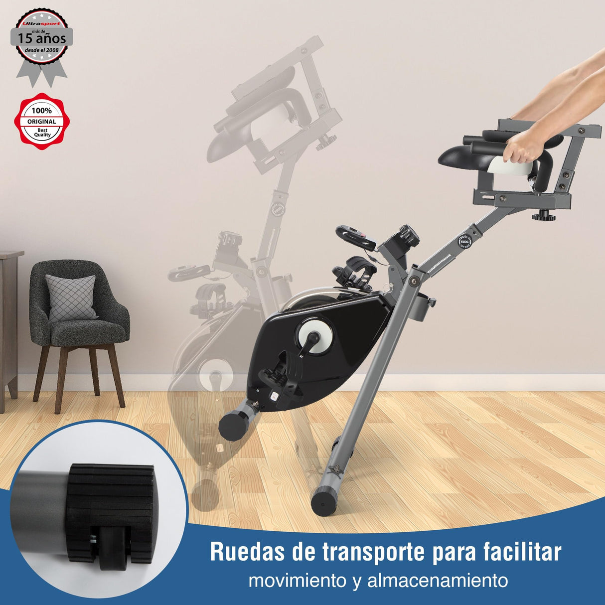 Ultrasport Bicicleta estática para Mayores Seniors Recumbent Hometrainer, 60% Acero 30% PP 10% PS, Negro/Gris, Extra cómodo