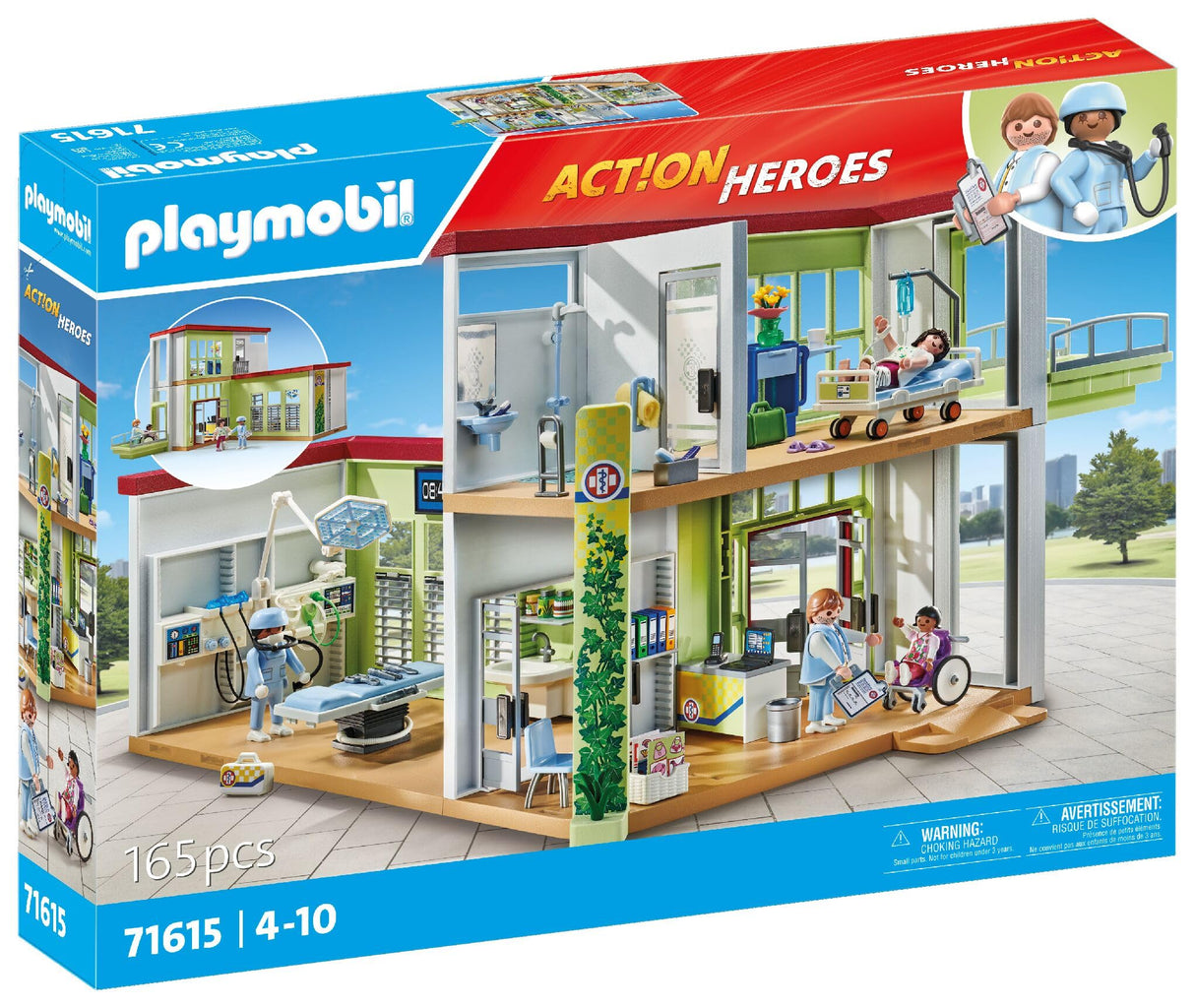 PLAYMOBIL Action Heroes 71615 Hospital Moderno, con Cuatro Figuras y Equipo médico, Hecho de más del 80% de Materiales reciclados y de Base biológica, Juguetes para niños y niñas a Partir de 4 años