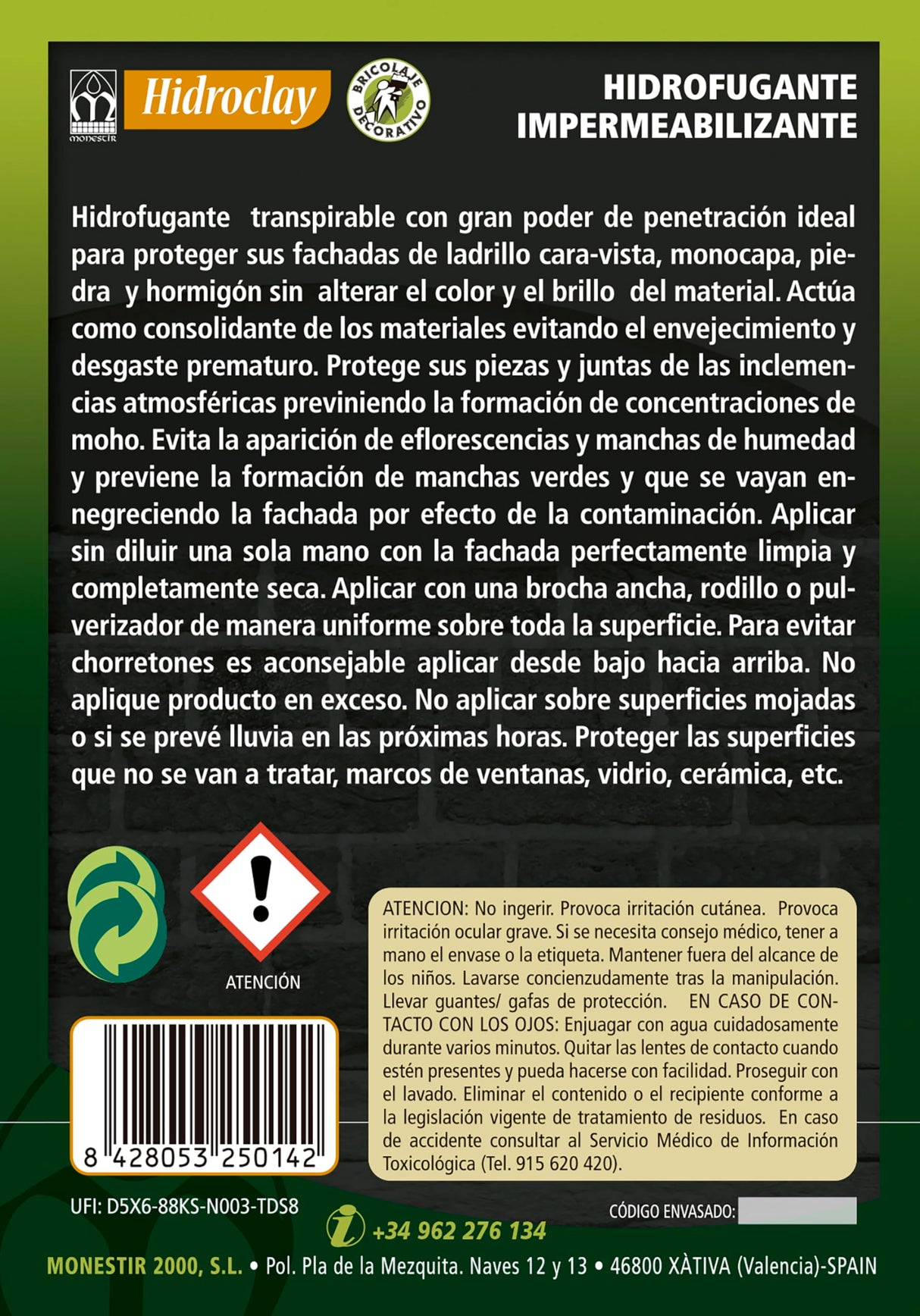 Monestir - HIDROCLAY, Hidrofugante Impermeabilizante de Fachadas - 25 Litros