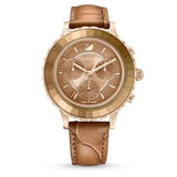 Swarovski Reloj Octea Lux Chrono, Correa de Cuero Marrón, Esfera Soleada en Tono Dorado y Detalles de Cristal, de la Colección Octea