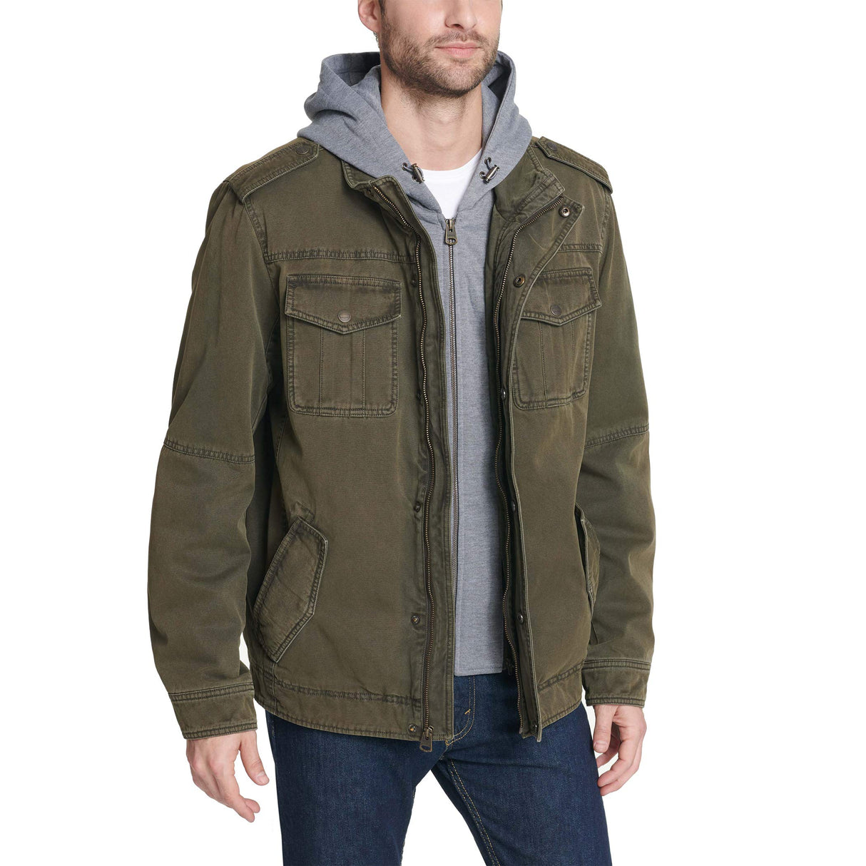 Levi's Washed Cotton Hooded Military Jacket Chaqueta, Forro de Oliva/Sarga de poliéster, XL para Hombre