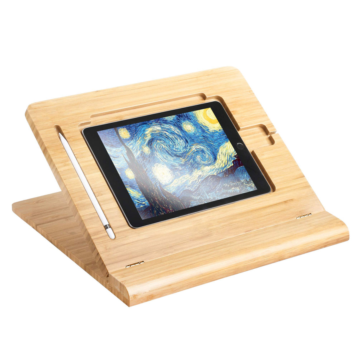 ELETIUO Soporte Ajustable Plegable para Tableta, Organizador de Madera de bambú multiángulo para iPad, Estable para Dibujar, Ver, Escribir (soporta múltiples Dispositivos)