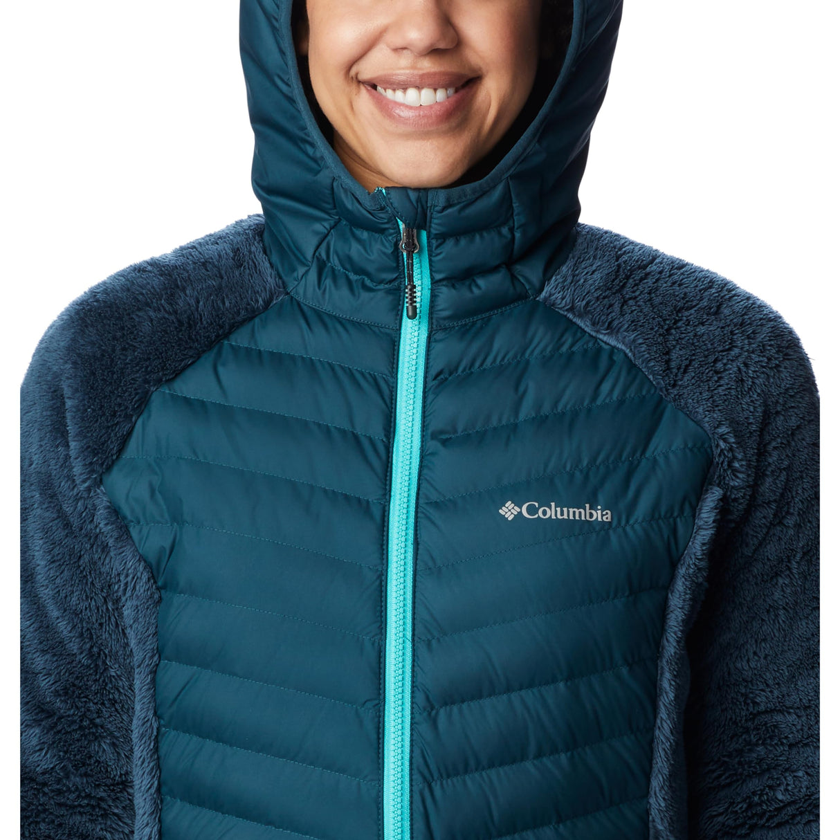 Columbia Powder Lite Sherpa Hybrid Jacket, Chaqueta Acolchada para Mujer, Night Wave, Talla XS