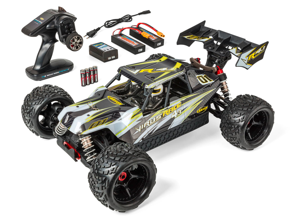Carson 500409087 1:8 Virus Race 4.3 4S brushless 100% RTR Blanco - Buggy RC, Coche teledirigido, Offroad, vehículo RC, Coche RC 80 km/h, Coche RC