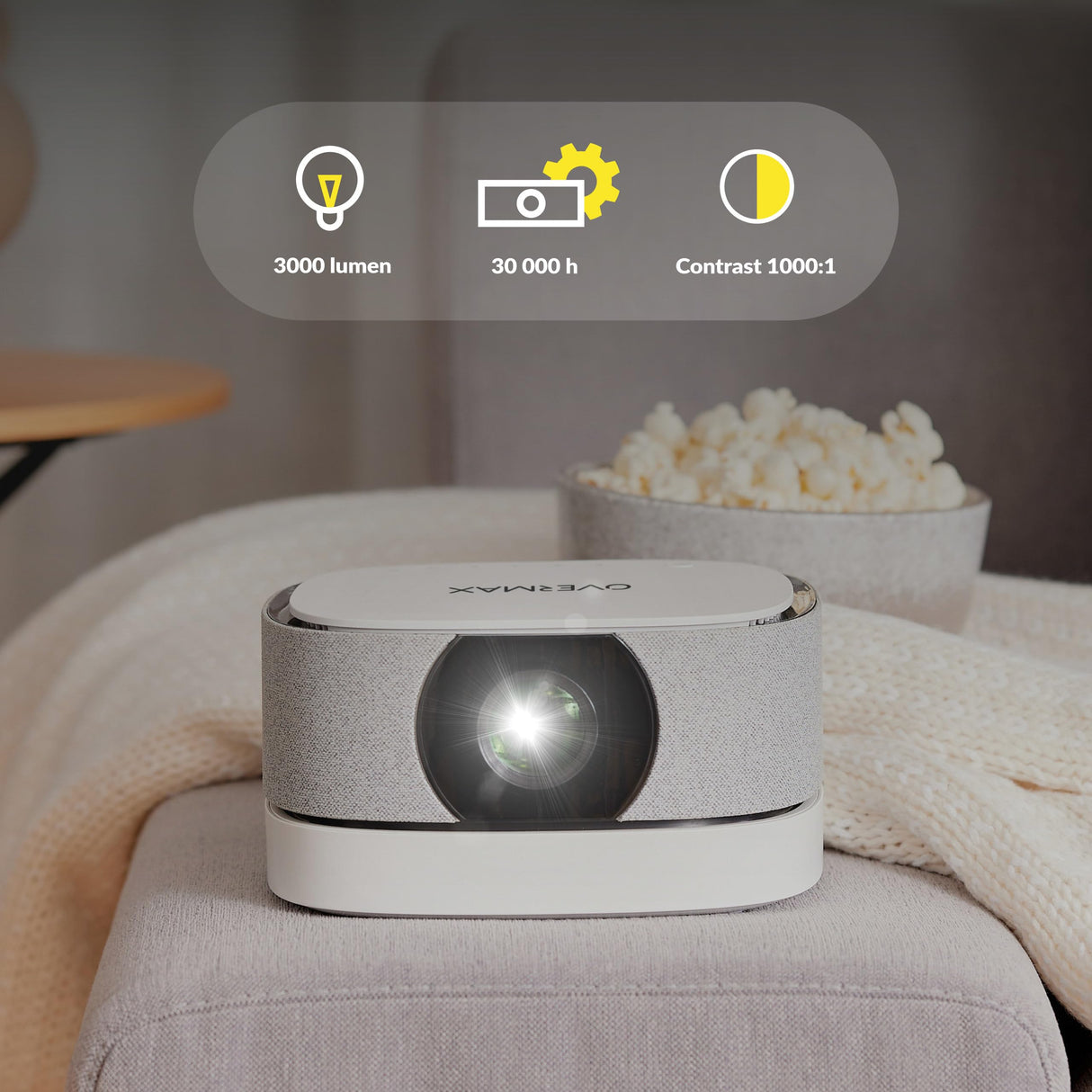 OVERMAX Multipic 4.5 Proyector LCD FullHD 1080p Proyector 2 en 1 con Powerbank Enfoque Automático, Corrección Trapezoidal, Wi-Fi de Doble Banda Bluetooth 5.1, 3000 lúmenes Imagen de hasta 200"