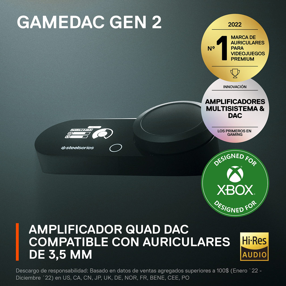 SteelSeries GameDAC Gen 2 (Xbox) amplificador de audio de alta resolución - ESS Sabre Quad-DAC - Cancelación de ruido por IA - Audio espacial 360° - Certificado de alta resolución - PC, Xbox, PS5, PS4