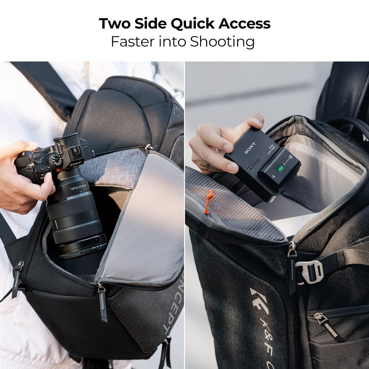 K&F Concept Mochila Cámara Profesional, Bolsa Fotógrafos Cámara Impermeable de Gran Capacidad para Camera Reflex Digital DSLR, Adecuado para viajes al aire libre senderismo fotografía Gris