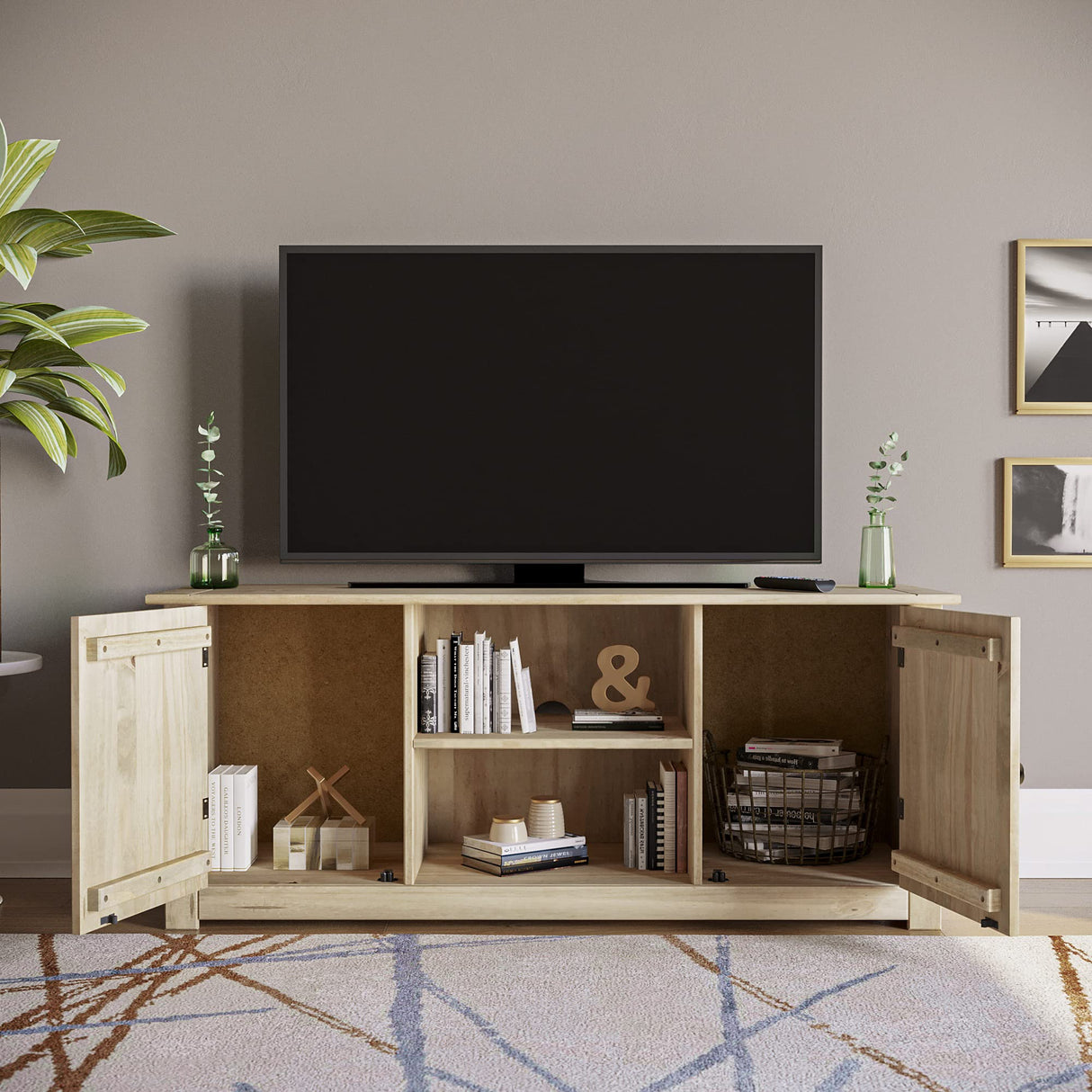 Panama Mueble para televisor con 2 Puertas y 1 Estante, Madera, Beige, Dimensions (L*W*H): 120 x 40.0 x 50 cm