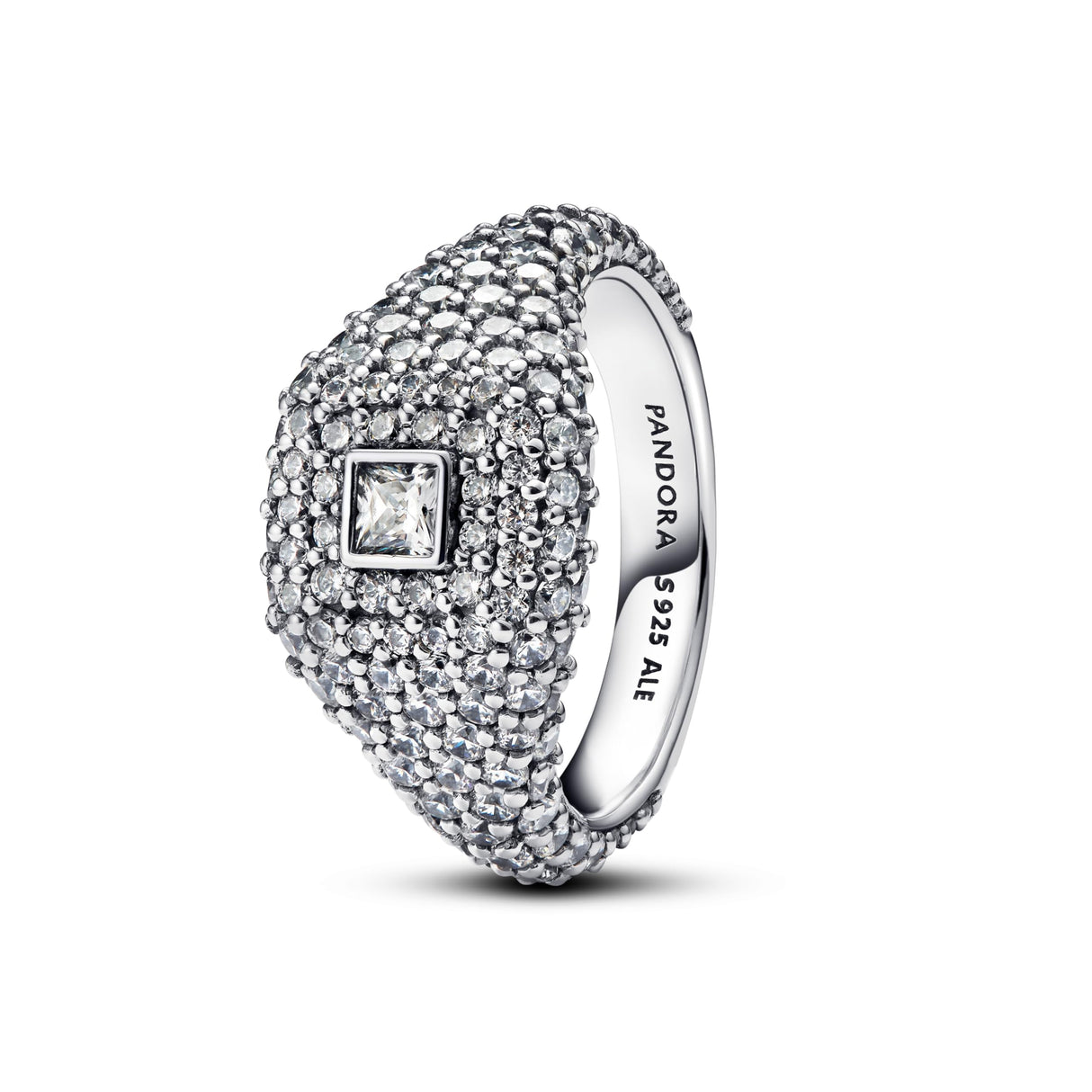 PANDORA Anillo de cóctel para mujer plata cuadrado pavé 193556C01, 52/16,6, Plata de ley, Zirconia cúbica