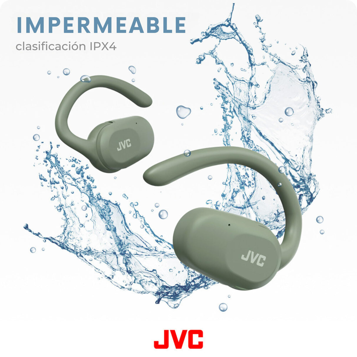 JVC Auriculares Inalámbricos Bluetooth | 26h de Batería y Carga Rápida | Oido Abierto | Ligeros y Resistentes a Salpicaduras | Ideales para el Deporte y Control Táctil - HA-NP40T (Verde)