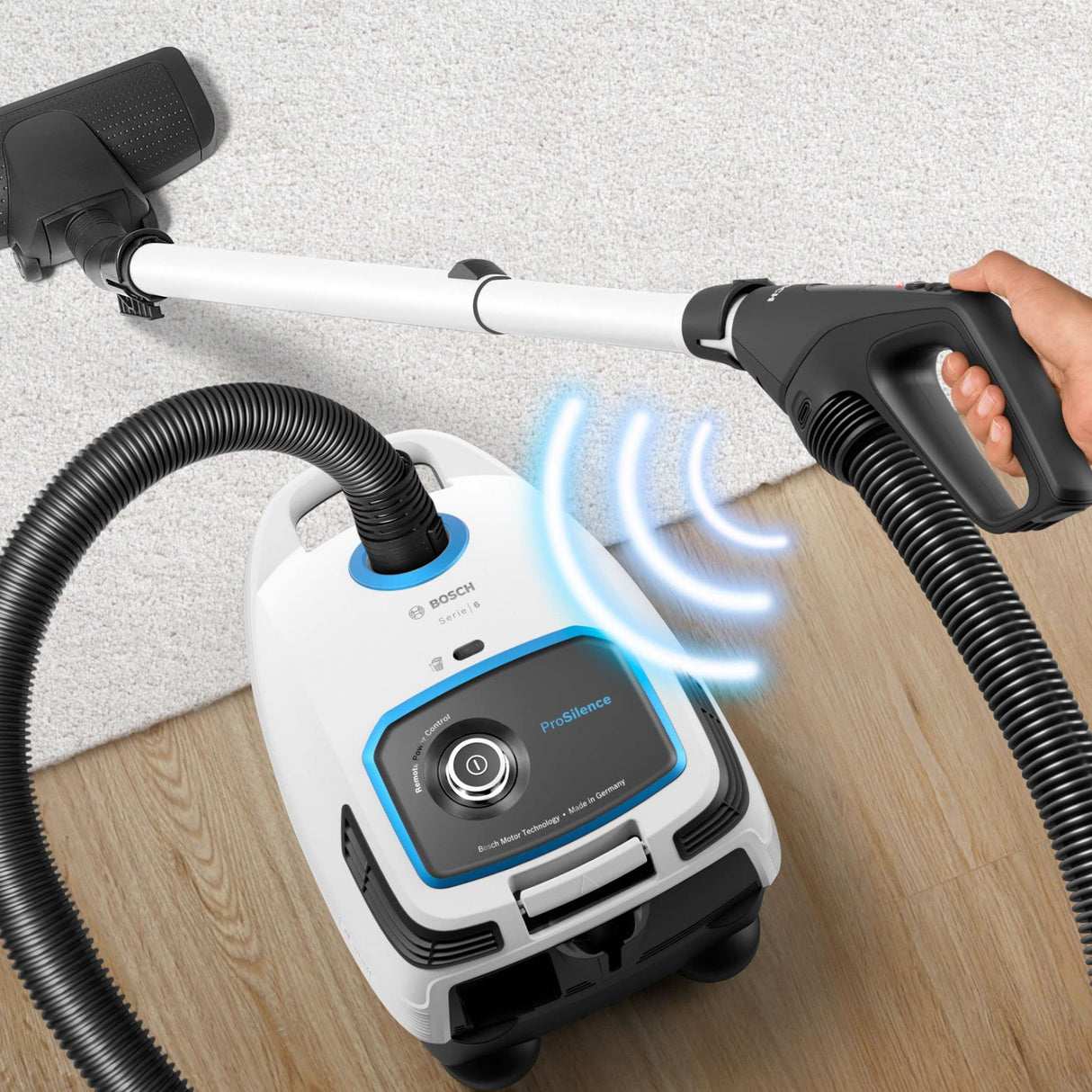 Bosch BGB6SIL1 - Serie, 6 Aspirador ProSilence Blanco de Bolsa, Recoge Cable automático, 4 L, iluminación LED