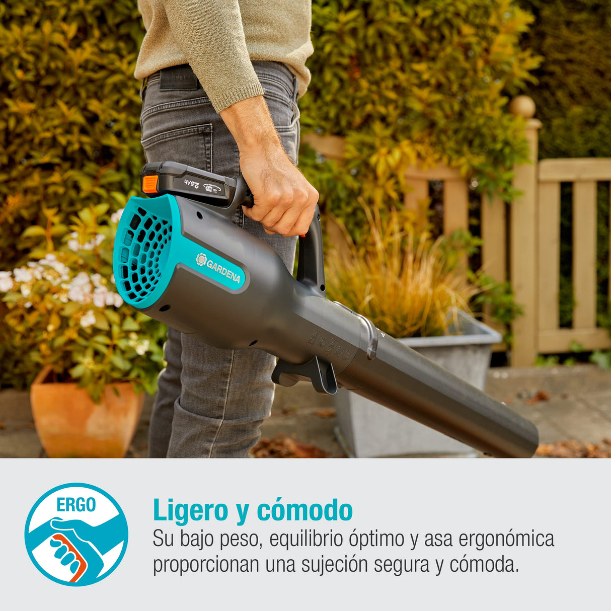 Gardena Set Ready-To-Use de PowerJet 18V P4A: potente soplador inalámbrico para una limpieza rápida y eficaz en casa y en el jardín, velocidad de soplado de 100 km/h (14890-20)