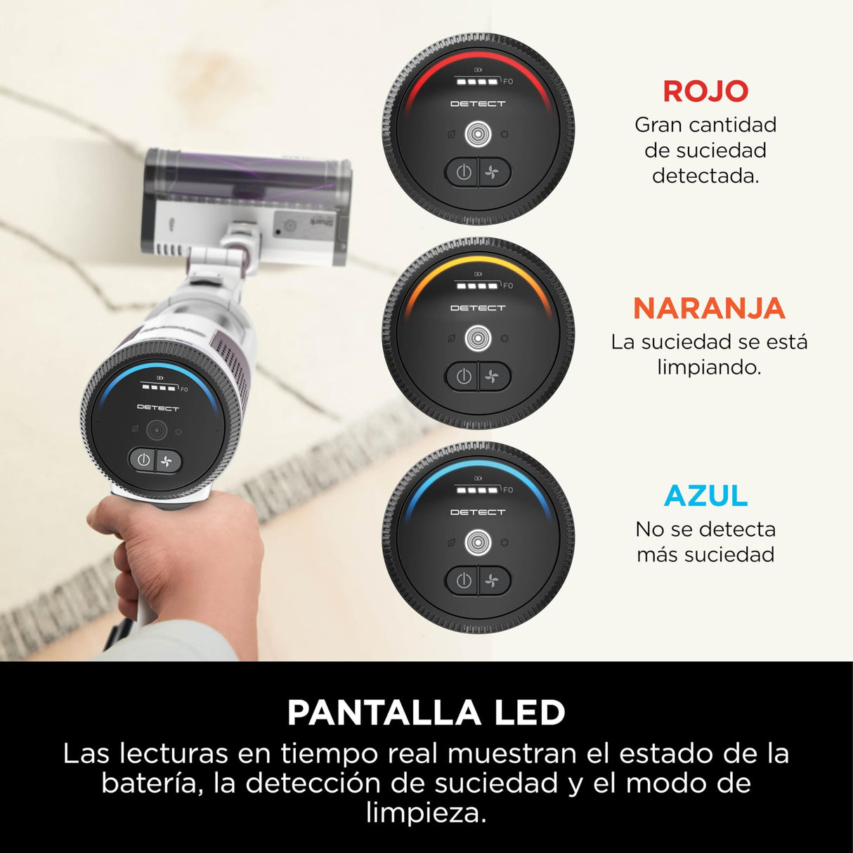 Shark Detect Clean & Empty Aspiradora sin Cable y sin Bolsa, tecnología Dirt Detect y Base de autovaciado de 2 l, 60 min. de autonomía, Anti Hair Wrap y Boquilla Estrecha y Cepillo, Blanco, IW3613EUT