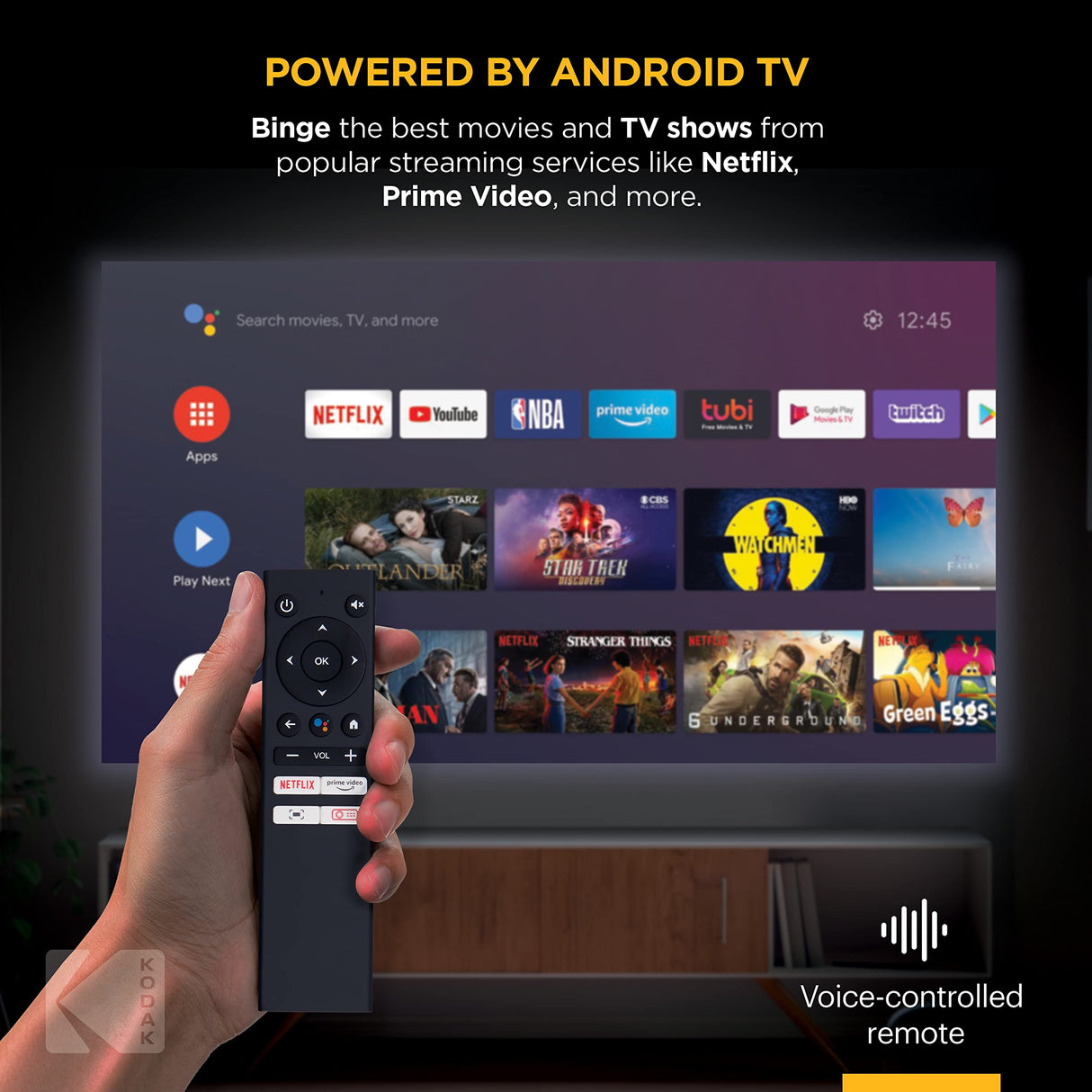 KODAK FLIK HD9 Proyector Inteligente | Mini película portátil Negra para Interiores y Exteriores con Aplicaciones de transmisión de Android TV, Wi-Fi y Bluetooth