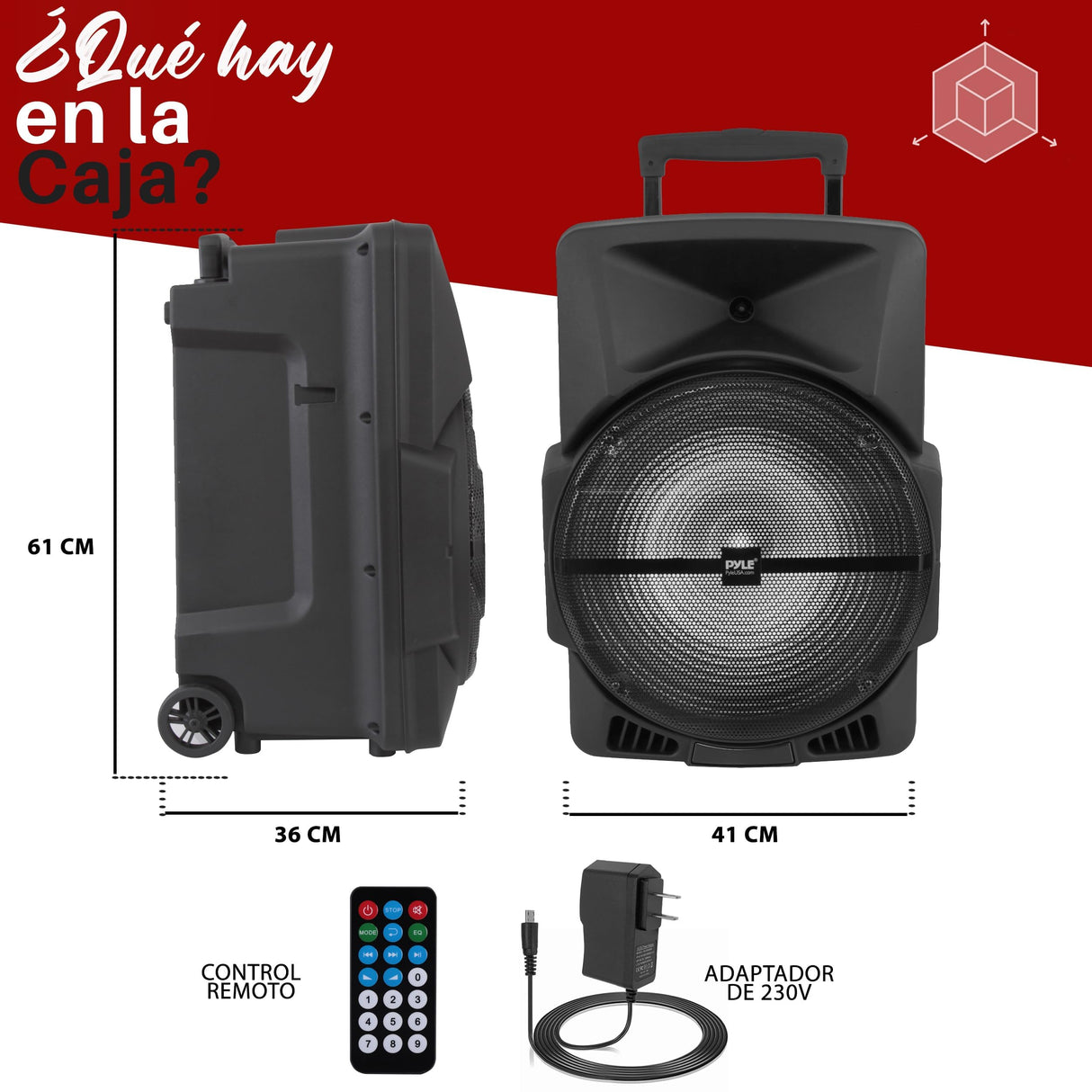PYLE Sistema de Altavoces, PA,1200W, Bluetooth, Portatil, Recargable, Interiores, Exteriores, subwoofer de 12”, Tweeter de 1”, grabación, micrófono, Luces de Fiesta, Radio USB/SD, Negro