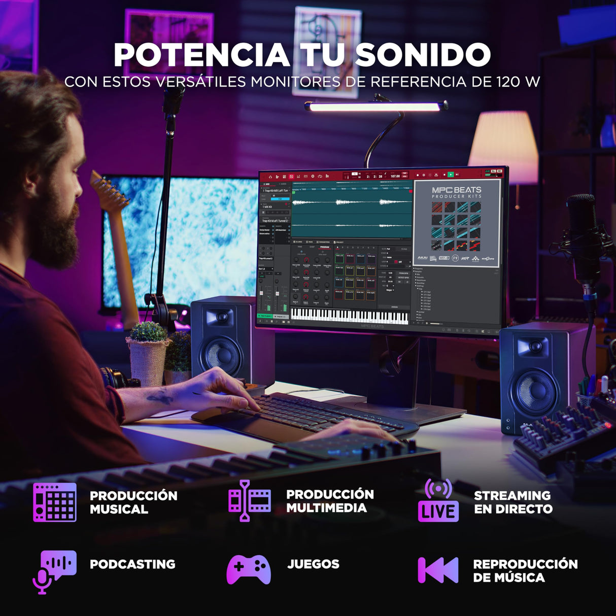 M-AUDIO BX4 Par 4.5" 120W Monitores de Estudio, Altavoces Autoamplificados para PC para videojuegos, producción musical, transmisiones en directo, podcast