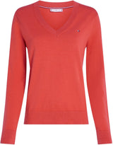 Tommy Hilfiger Mujer Jersey V-Neck Jersey de Punto, Rojo (Terra Red), 3XL