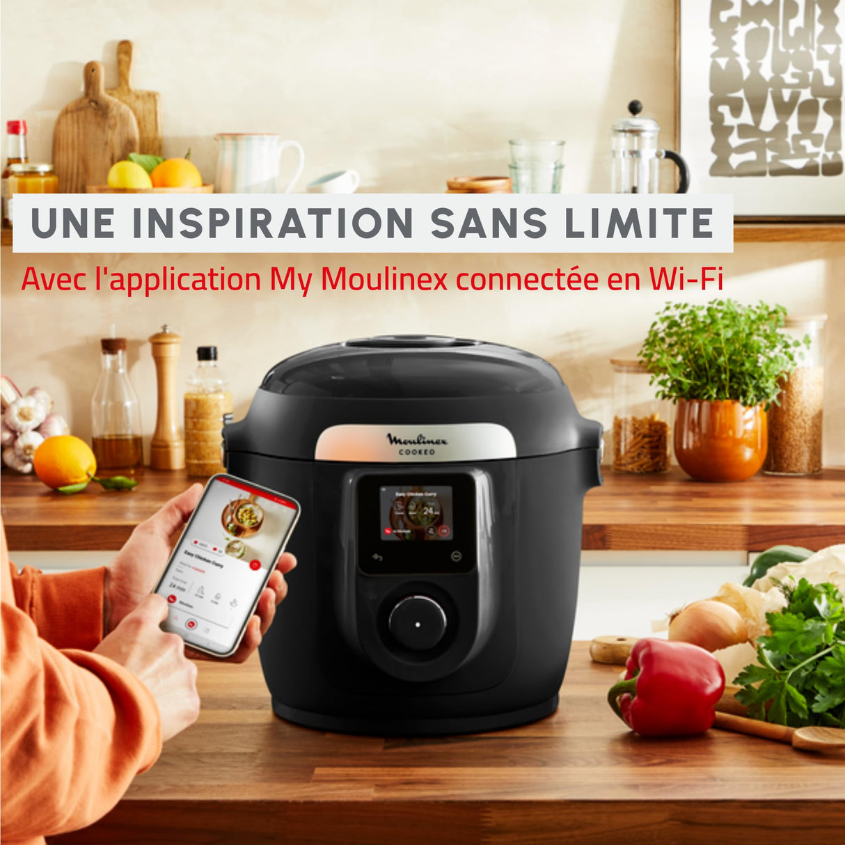 Moulinex Cookeo Wi-Fi 10-en-1, Multicocina, 10 modos de cocción, cocción a presión, pasos detallados, CE96G810, Negro