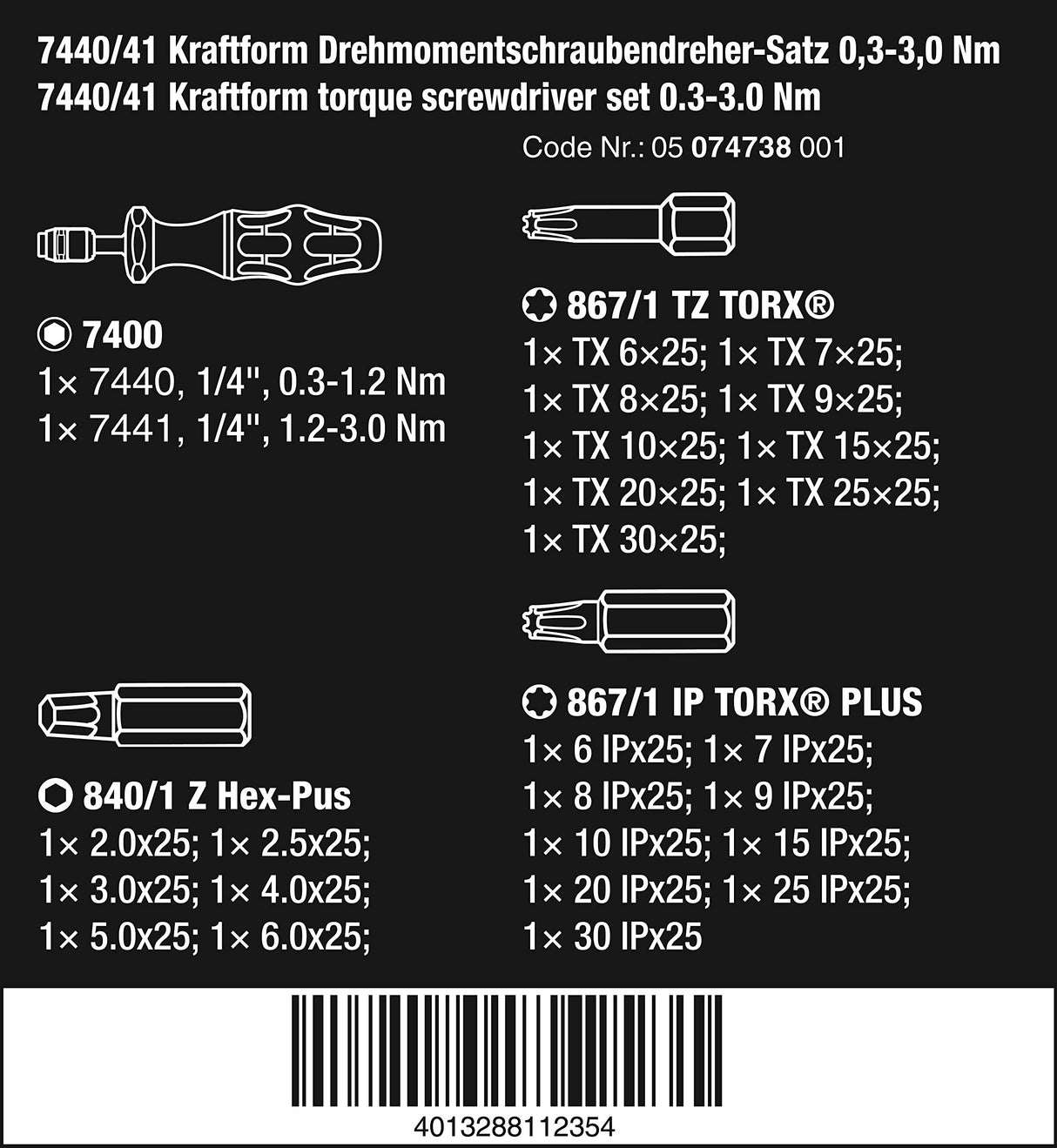 Wera 05074738001 - Maletín con destornillador dinamométrico con juego de puntas (ajustable, 0,3 - 3,0 N m)
