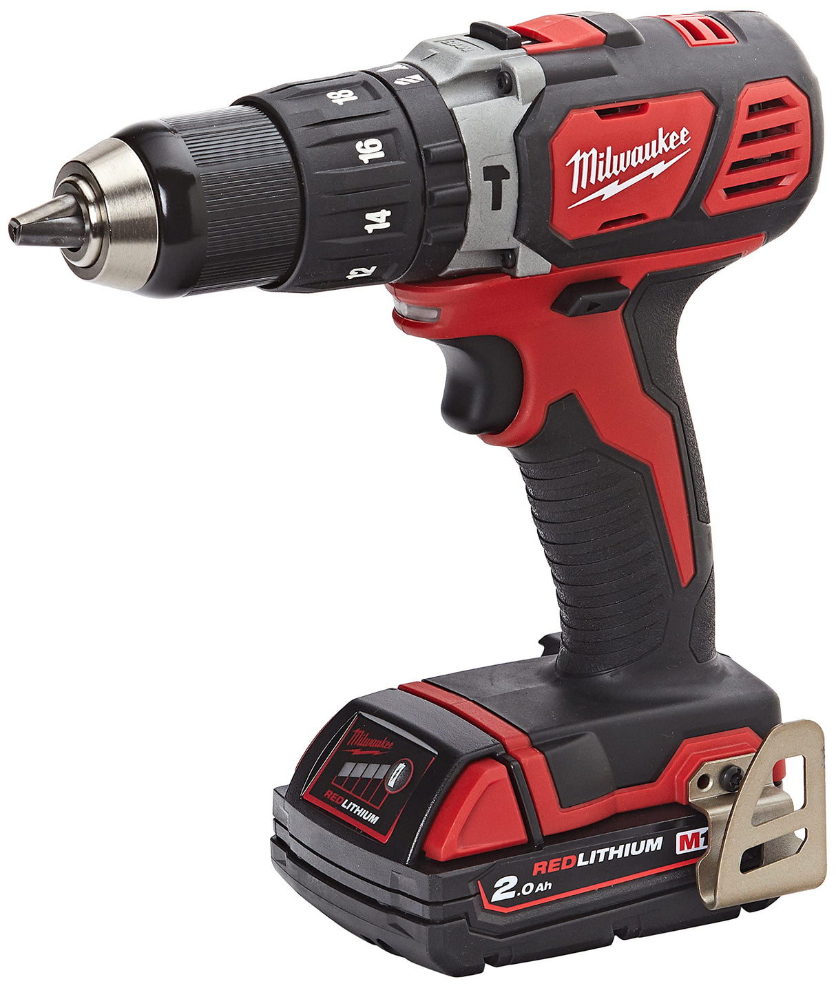 Milwaukee 4933443515 - M 18 bpd-202c taladro percutor 18v 2,0 ah litio 2 vel. 50 nm, Rojo y Negro