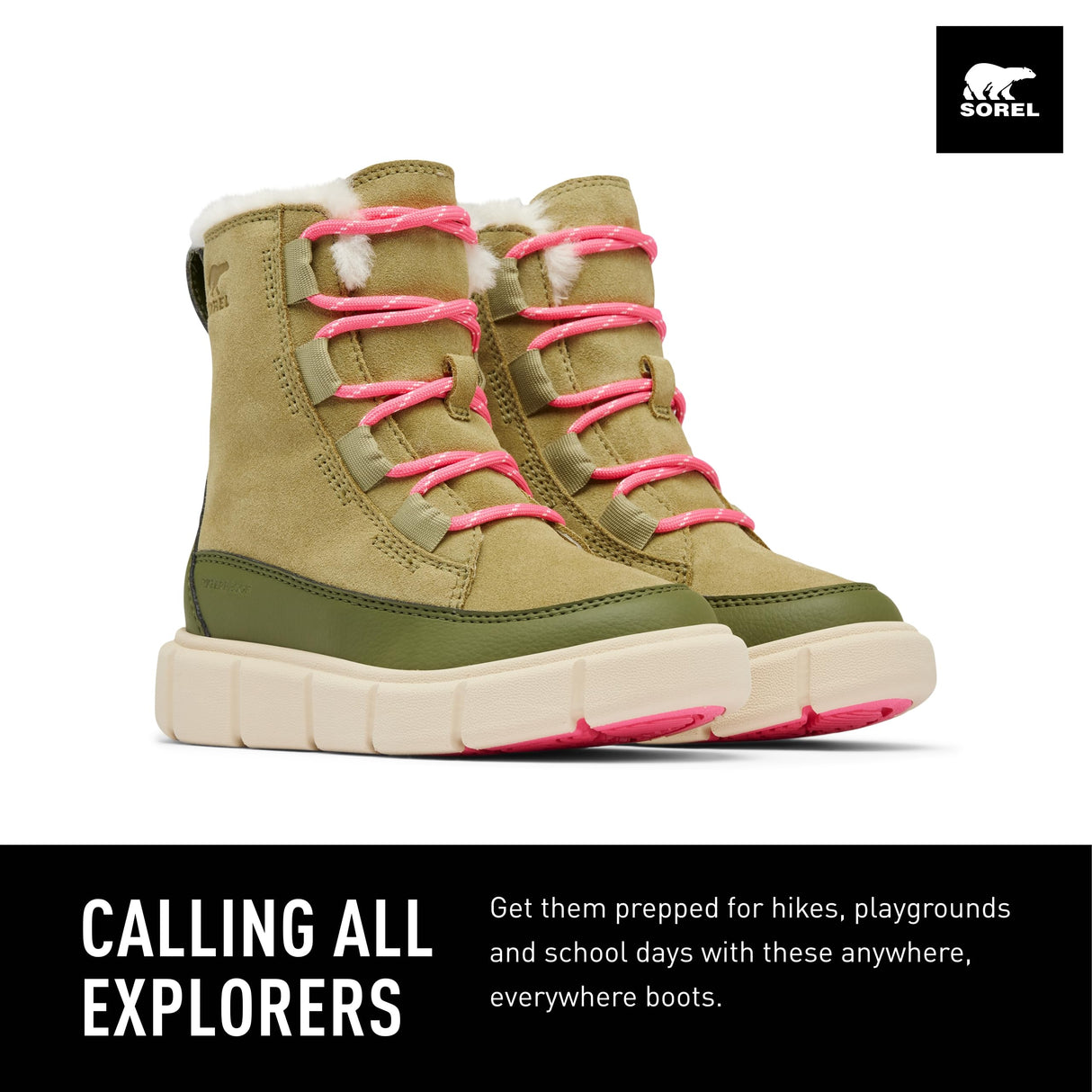 Sorel Explorer 3 Lace WP, Botas de moda, Unisex niños, Savory Bleached Ceramic Toddler, 31 EU