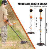VEVOR Detector de Metales Profesional Mango de 99-127 cm Detector Recargable Bobina de Búsqueda 30 cm Pantalla LCD IP68 Impermeable 7 Modos DSP Chip Auriculares Bluetooth para Búsqueda de Monedas Oro