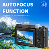 SWAGITLOUD Cámara Digital 4K 48MP Vlogging para YouTube con Zoom Digital 16X, Función Macro y Flash Elevable, Compacta con Pantalla Abatible de 3 Pulgadas 180°, Tarjeta TF de 32 GB, 2 Baterías, Negra