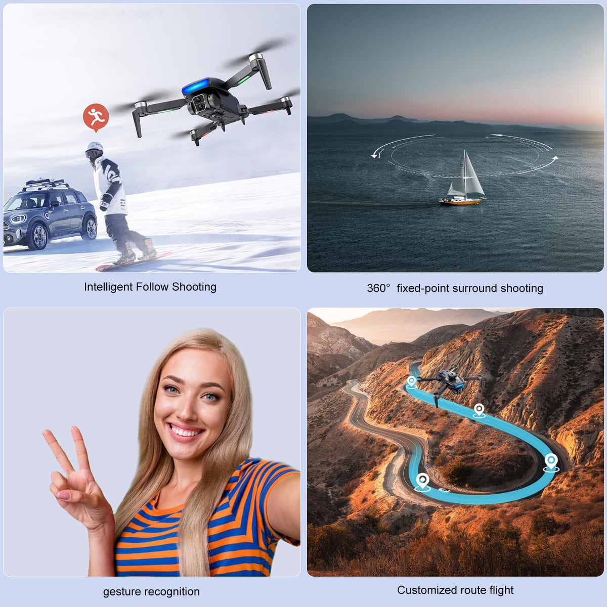 OBEST GPS Drone con cámara 4K, 5G WIFI FPV plegable RC Quadcopter, Motor sin Escobillas, 360 ° para Evitar Obstáculos, Retorno Inteligente, RC Grip Recargable, 2 Baterías 40 Minutos