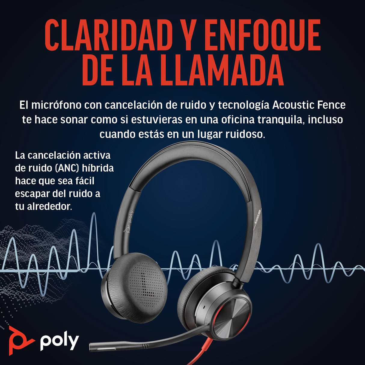 Auricular Poly Blackwire 8225 de primer nivel con cable - Cancelación activa de ruido - Estéreo de alta fidelidad - Se conecta a PC/Mac - Funciona con Teams y Zoom