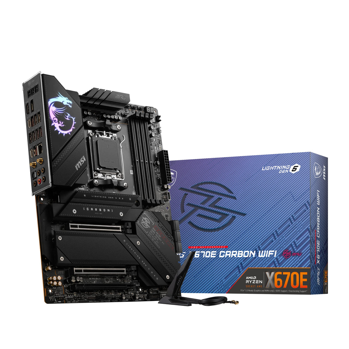 MSI MPG X670E CARBON WiFi Placa Base, ATX - Admite Procesadores AMD Ryzen Serie 7000, AM5 - 18 Duet Rail 90A Power Stage, DDR5 Memory Boost 6000+MHz/OC, 2 x PCIe 5.0 x16, 2 x M.2 Gen5, WiFi 6E
