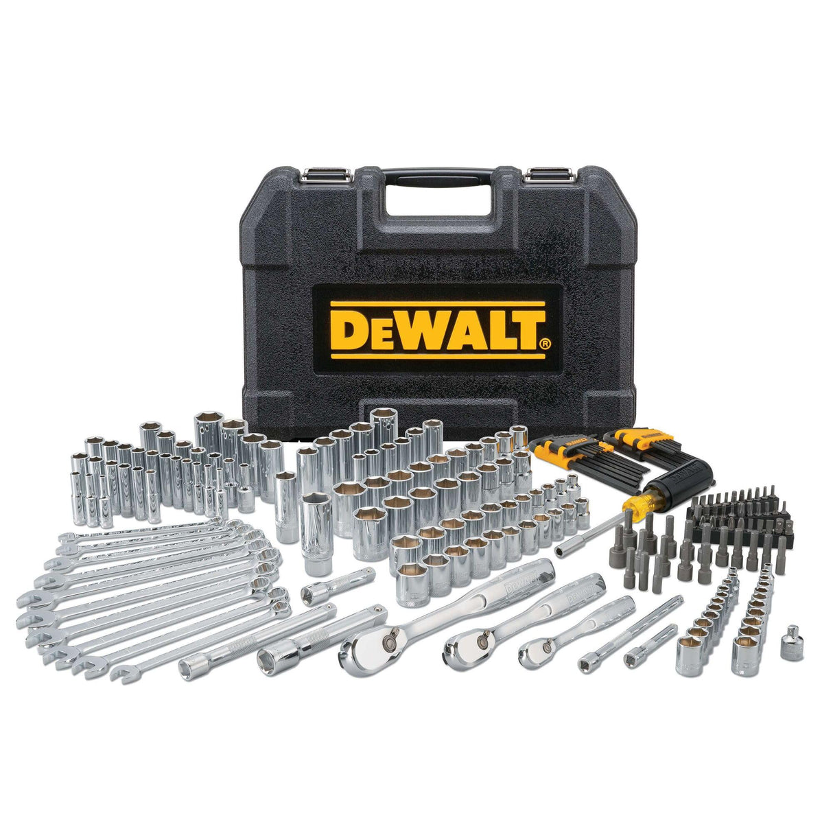 DEWALT Juego de herramientas mecánicas, unidad de 1/4" y 3/8" y 1/2", SAE/métrica, 205 piezas (DWMT81534)