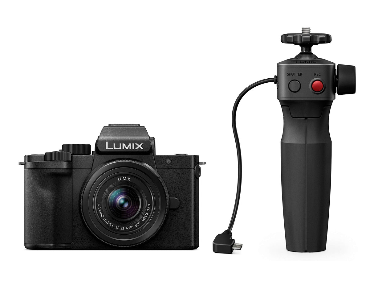 Panasonic Cámara de sistema Lumix DC-G110VEG-K (20 MP, 4K, estabilizador de imagen, táctil de 7,5 cm, objetivo de 12-32 mm, empuñadura de trípode, negra)