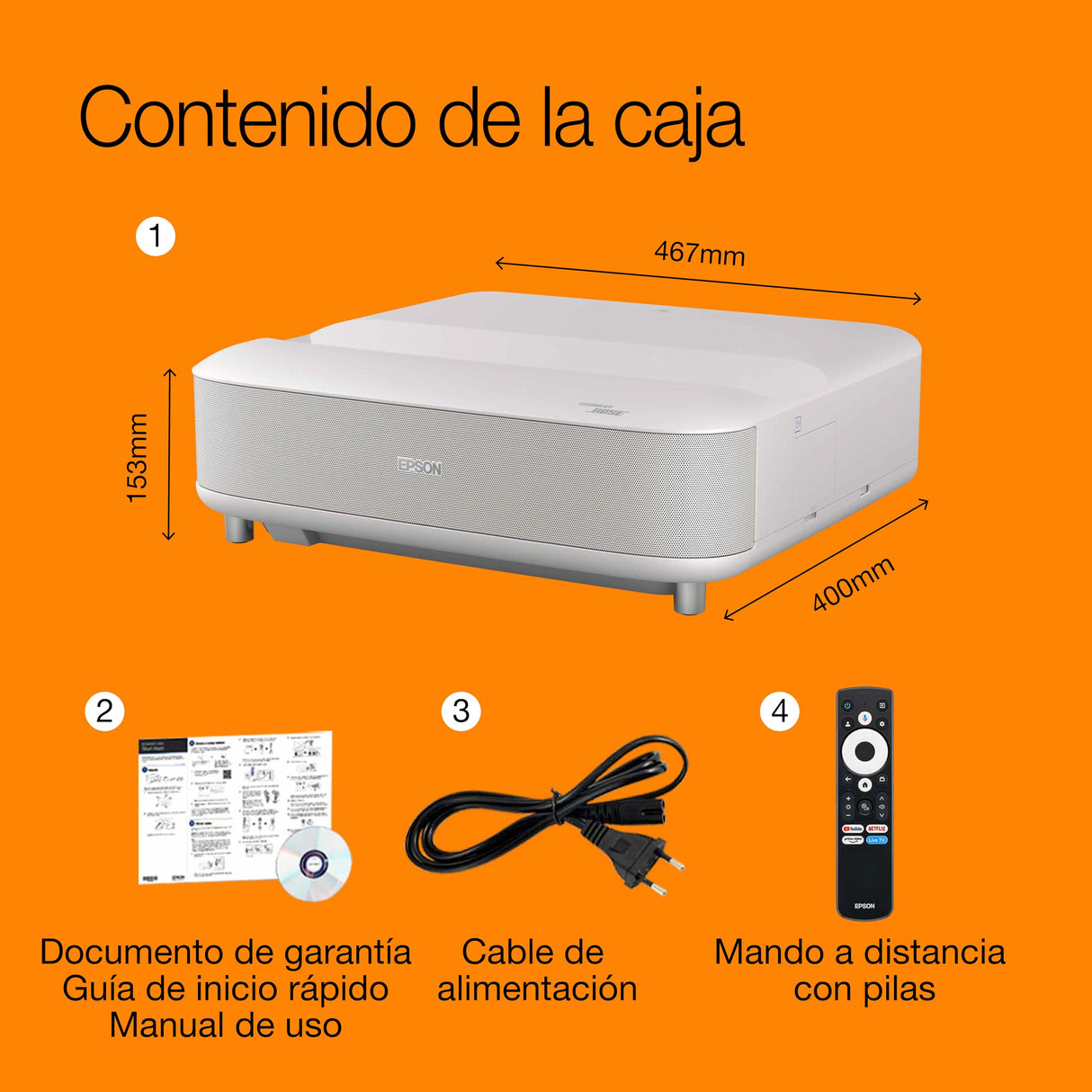Epson Lifestudio Grand EH-LS670W Blanco Diamante, proyector láser Inteligente de Distancia ultracorta, 4K Pro UHD, Sound by Bose, Google TV, Pantallas de hasta 120″, 5 años de garantía*