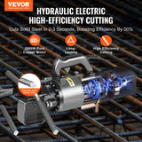 VEVOR Cortadora de Varillas de Refuerzo Hidráulica Eléctrica Portátil de 2000 W, hasta 4 a 25 mm en 3,5 Segundos, Acero de Alta Potencia con Accesorios Ricos en Aceite, Negro, 480 x 130 x 240 mm