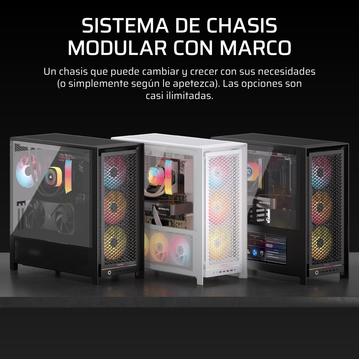 CORSAIR Frame 5000D RS ARGB Caja Modular Mid-Tower de Gran Flujo de Aire para PC – 4X Ventiladores RS Preinstalados, Sistema de Montaje de Ventiladores InfiniRail – Negro