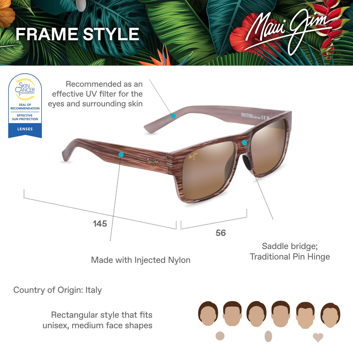 Maui Jim Keahi Gafas, Brown Stripe, 56-16-145 Unisex Adulto