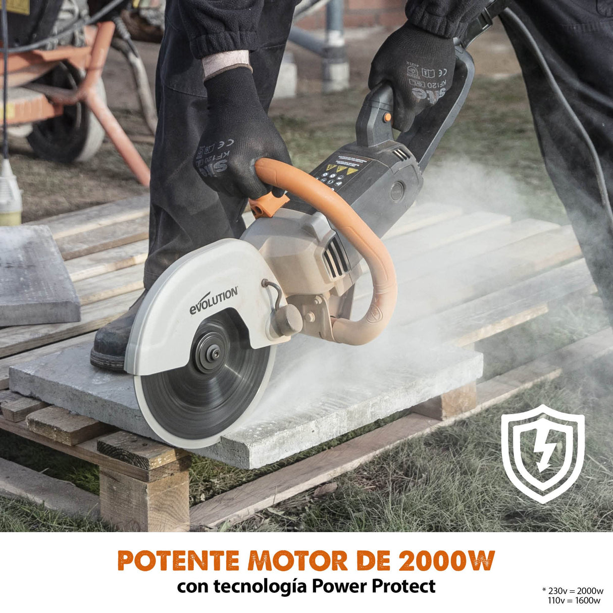 Evolution Sierra para hormigón de 230 mm R230DCT de Evolution: motor de 2000 W, sin gasolina, corte de 90 mm, incl. hoja de diamante para mampostería