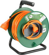 Electraline 49233 - Carrete De Cable Jardín, Longitud 50 M, Socket Universal Sección Cable 3X15 Mm, Naranja/Verde