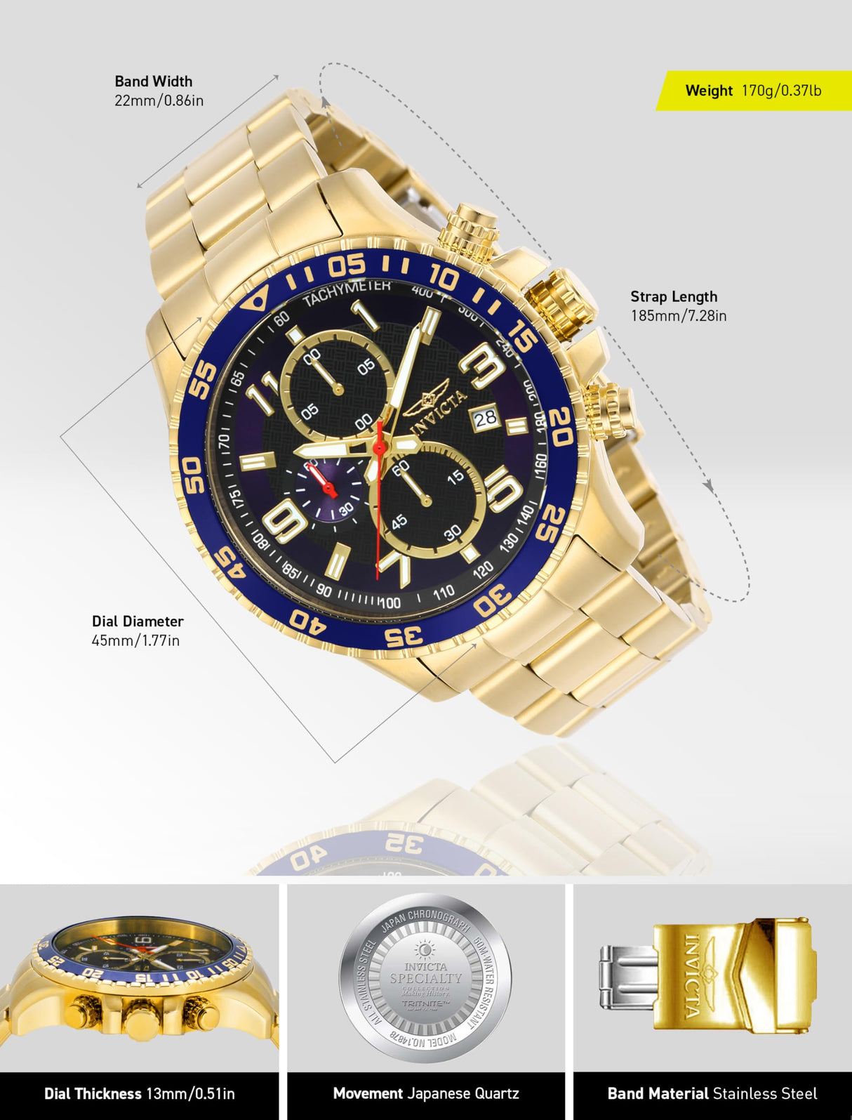 Invicta Specialty Reloj Cuarzo para Hombre de acero inoxidable - 45mm